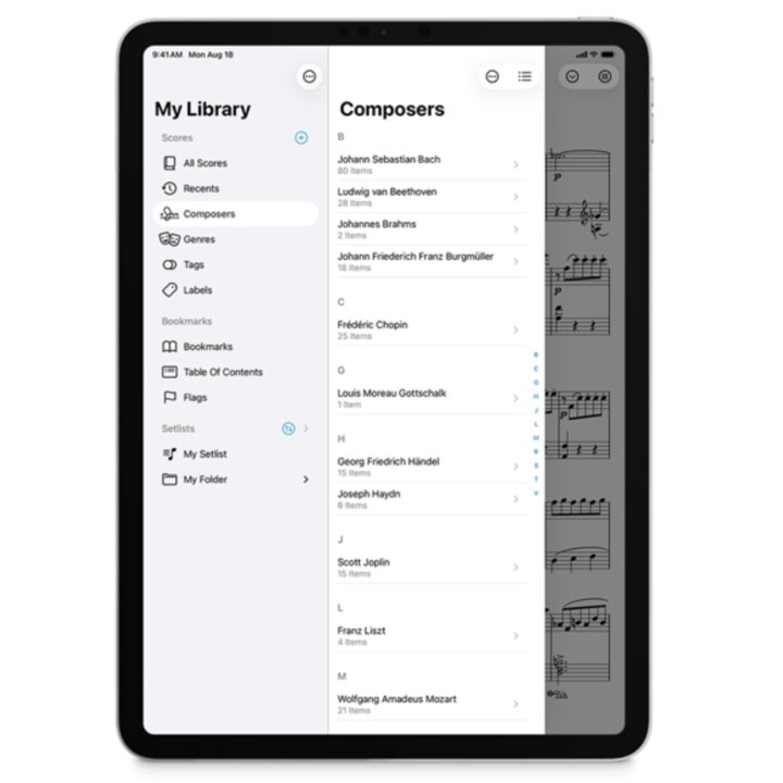 iPad Pro 12.9-in running Forscore App